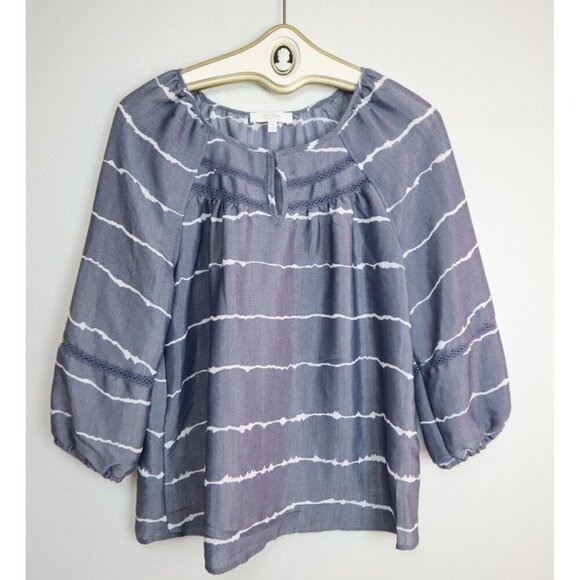 WOMEN'S BLUE & WHITE STRIPED PEASANT TOP - CORAL BAY - SIZE PL - Picture 1 of 5